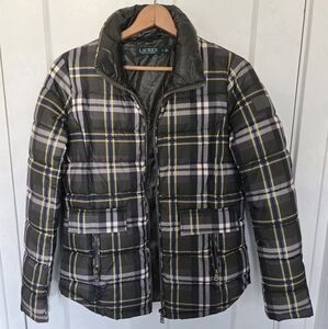 Lauren Ralph Lauren Women's Green Plaid Puffer Coat Size S Saint Patty's Preppy